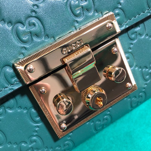 Gucci經典款女包 409487 古馳經典款 綠色壓花全皮 GG鎖扣包 Gucci鏈條肩背斜挎包  gqy2634